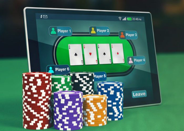 Online poker Tablet with poker on it with chips